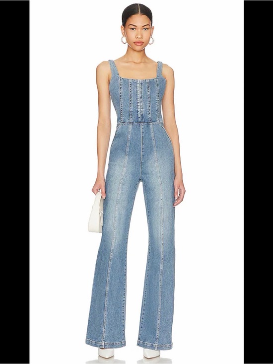 Alice + Olivia Denim - Alice + Olivia Chels Denim Corset Sleveless Jumpsuit Jeans - Light Blue